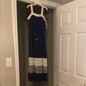 Elegant Navy and White Kids Dress Sz M(7-8)